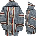 Bajamult 028 Moroccan Cashmere Wool Blend Blue Off White Hooded Baja Jacket 215114