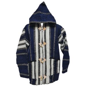 Bajawpc 100 Luxury Blue Multi Striped Moroccan Cashmere Wool Blend Baja Jerga Jacket With Zipper (1)