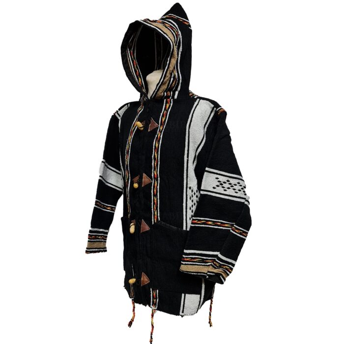 Bajawpc 3 Luxury Black Multi Striped Moroccan Cashmere Wool Blend Baja Jerga Jacket With Zipper (12)