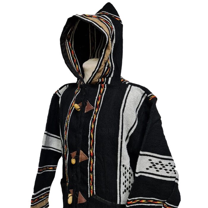 Bajawpc 3 Luxury Black Multi Striped Moroccan Cashmere Wool Blend Baja Jerga Jacket With Zipper (13)
