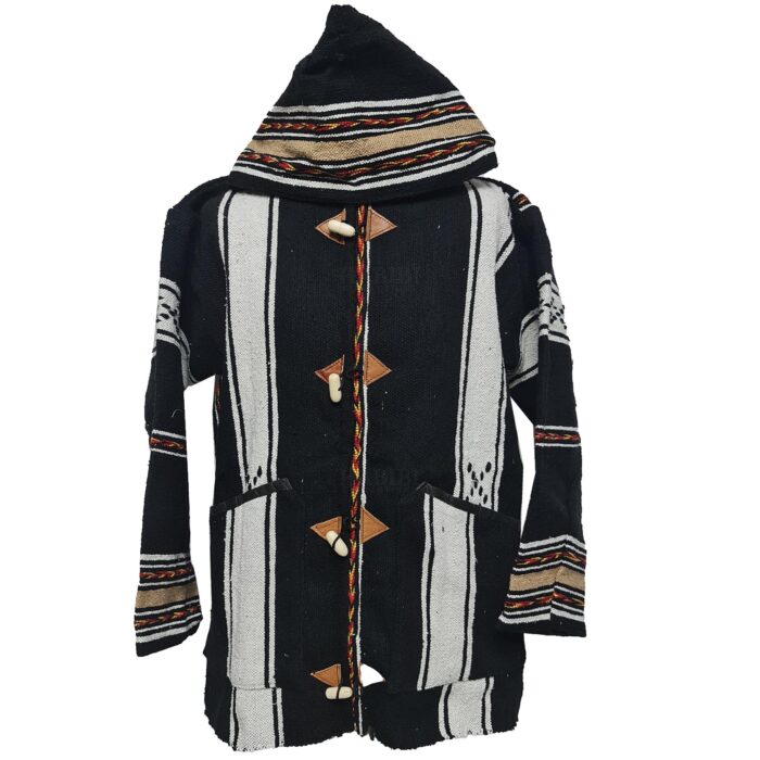 Bajawpc 97 Luxury Black Multi Striped Moroccan Cashmere Wool Blend Baja Jerga Jacket With Zipper (1)
