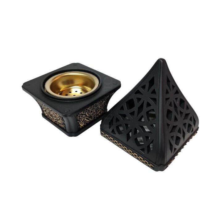 Bakh 0922 Ceramic Incense Bakhoor Burner, Arabic Letters Burner High Quality Magnetic Top Black Pic2