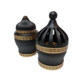 Bakh 6014 Ceramic Incense Bakhoor Burner, Black Burner High Quality Magnetic Top Black Pic1