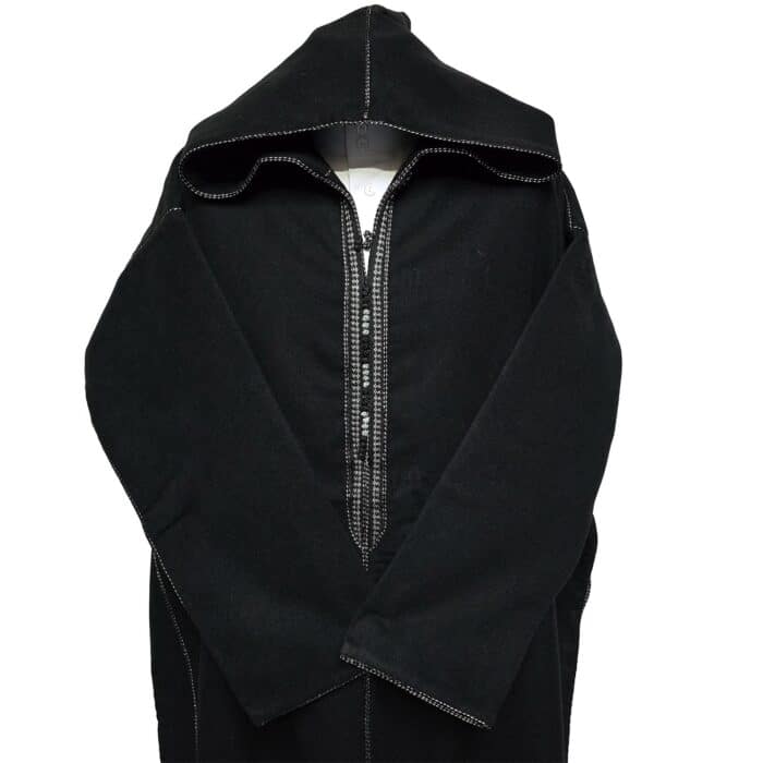 Bgmncshwl 0031 Men’s Cashmere Wool Thick Black Long Sleeve Moroccan Hooded Thobe Jubba Djellaba (11)