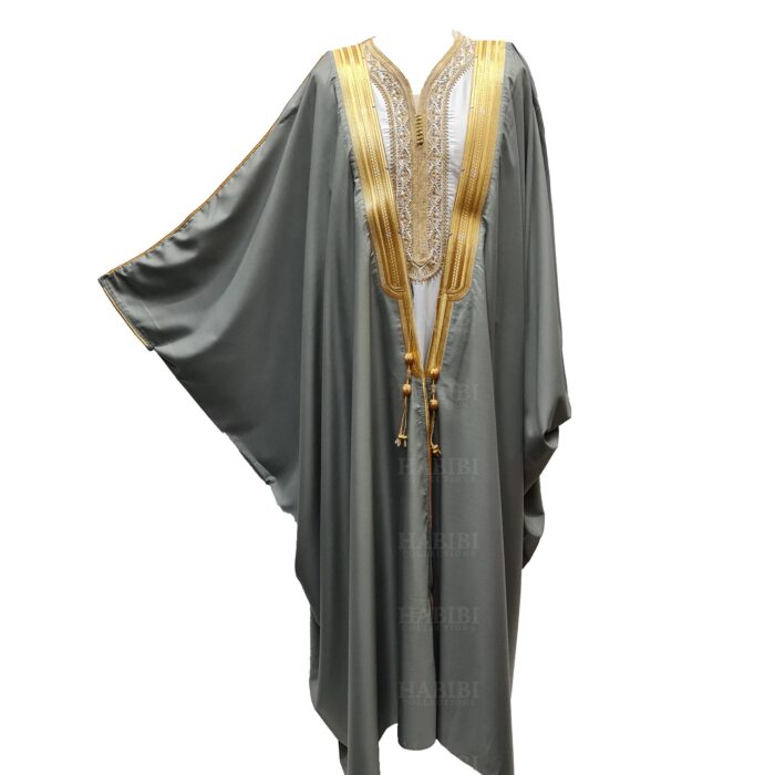 Bishtjum 001 Men’s Long Sleeves Arabian Bisht Olive Cloak Arab Dress Thobe Islam Robe Eid 154540