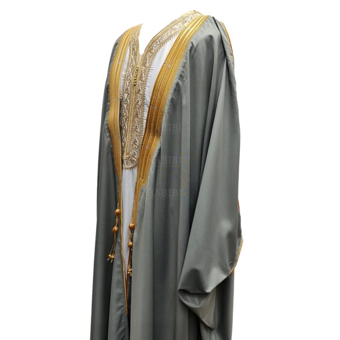 Bishtjum 001 Men’s Long Sleeves Arabian Bisht Olive Cloak Arab Dress Thobe Islam Robe Eid 154622