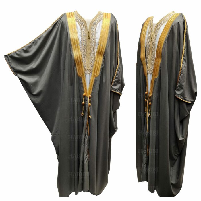 Bishtjum 004c Men’s Long Sleeves Arabian Bisht Olive Cloak Arab Dress Thobe Islam Robe Eid
