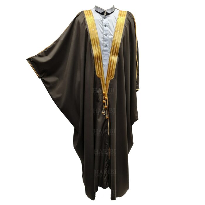 Bishtjum 005d Men’s Long Sleeve Arabian Bisht Olive Cloak Arab Dress Thobe Islam Robe Eid 233423 (1)