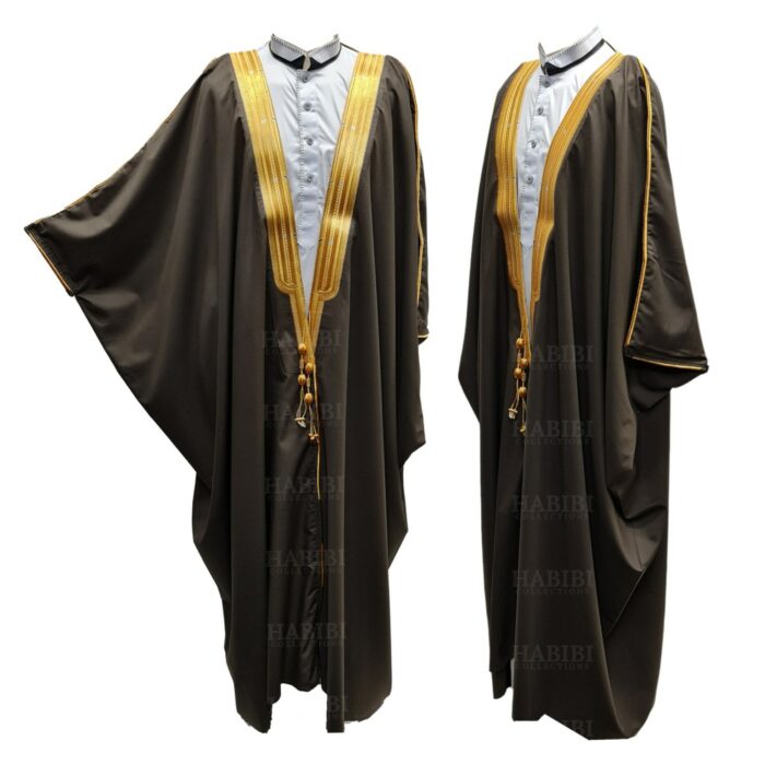 Bishtjum 005d Men’s Long Sleeve Arabian Bisht Olive Cloak Arab Dress Thobe Islam Robe Eid 233423 (3)