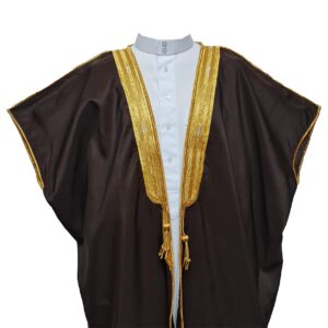 Bishtshlv 001 Men's Premium Short Sleeve Arabian Bisht Brown Cloak Arab Dress Thobe Islam Robe Eid (3)