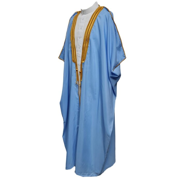 Bishtshlv 002 Men's Premium Short Sleeve Arabian Bisht Blue Cloak Arab Dress Thobe Islam Robe Eid 093822