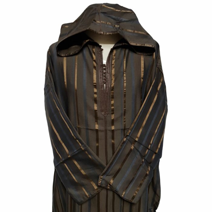 Brwnplystrhd 222 Men's Moroccan Brown Hooded Thobe Jubba Djellaba (50)