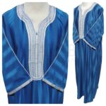 Moroccan 3 Quarter Sleeve Blue Cotton Blend Thobe