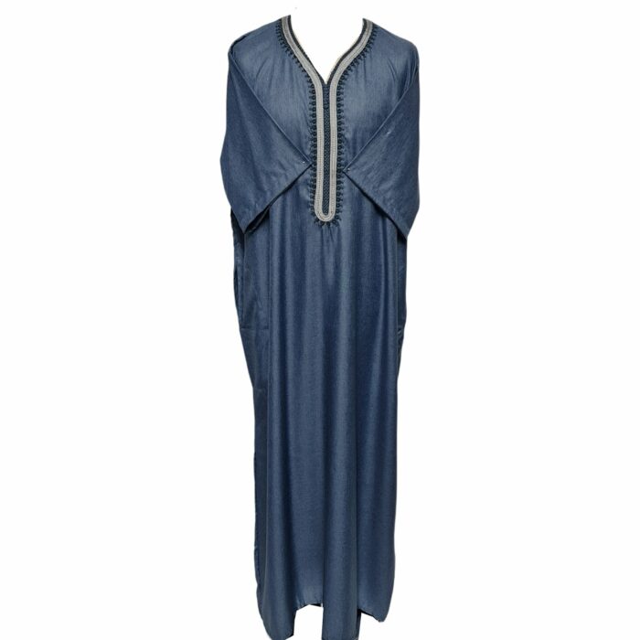 Men Moroccan Short Sleeves Thobes Jubba Kandora Blue/White. High quality luxury Men’s Moroccan thobe. Extremely beautiful quality with a lovely soft feel and texture. Brand new, with original plastic wrap included. We are known to many for our extensive Moroccan clothing collection. Beautiful material.