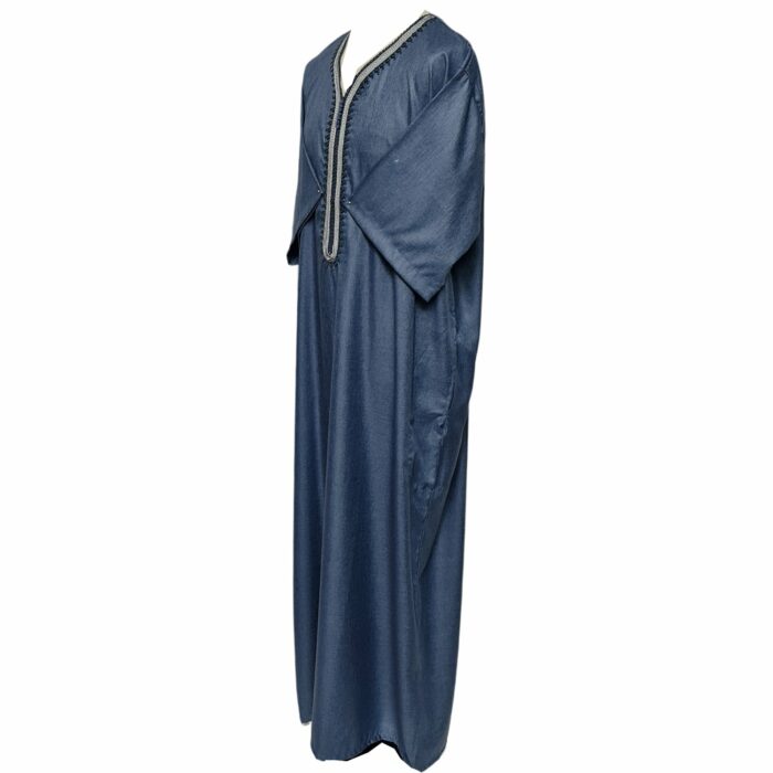 Men Moroccan Short Sleeves Thobes Jubba Kandora Blue/White. High quality luxury Men’s Moroccan thobe. Extremely beautiful quality with a lovely soft feel and texture. Brand new, with original plastic wrap included. We are known to many for our extensive Moroccan clothing collection. Beautiful material.