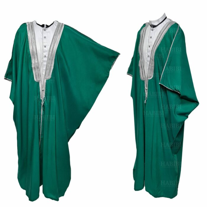 M21 Bisht 3qsslv 02 Men's Premium 3 Quarter Sleeve Arabian Bisht Green Silver Cloak Arab Dress Thobe Islam Robe Eid 05 27t135057.583