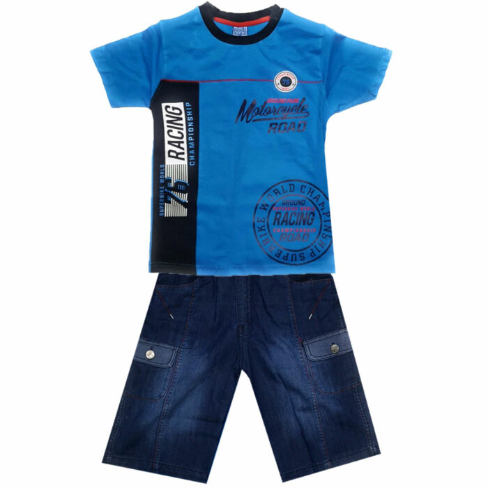 Boys Cotton Shirt Tops + Jeans Shorts Blue HabibiCollections