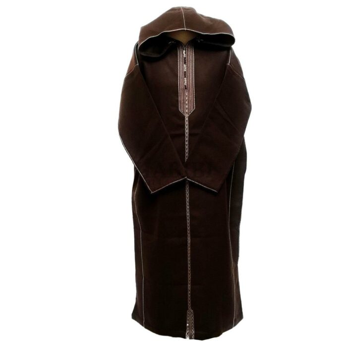 Cashwl 001 Habibicollections Mens Moroccan Cashmere Wool Thobe Jubba Hooded Long Sleeve Img3 Brown