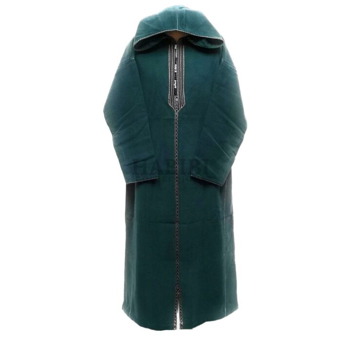 Cashwl 001 Habibicollections Mens Moroccan Cashmere Wool Thobe Jubba Hooded Long Sleeve Img4 Green