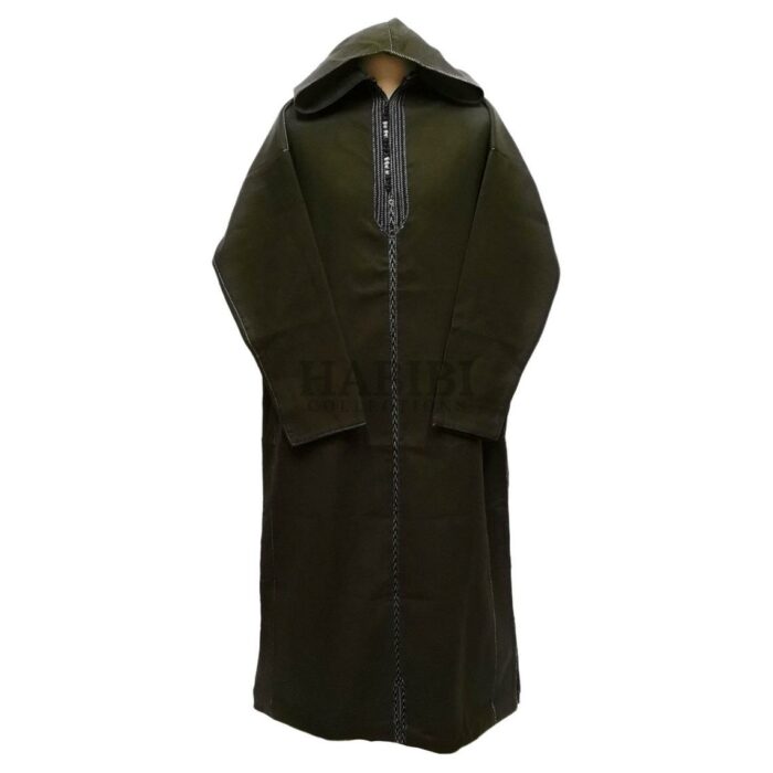 Cashwl 001 Habibicollections Mens Moroccan Cashmere Wool Thobe Jubba Hooded Long Sleeve Img6 Olive