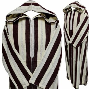 Cmwbgd 003 Burgundy Striped Moroccan Cashmere Wool Blend Hooded Thobe Habibi Collections 142132