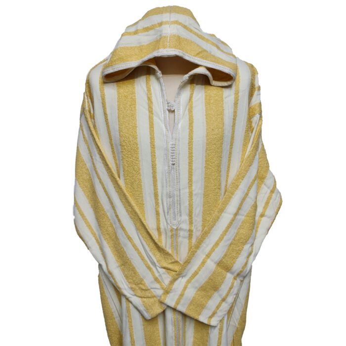 Cmwbgdwpc 010 Moroccan Cashmere Wool Blend Beige Mustard Striped Hooded Thobe Djellaba (6)