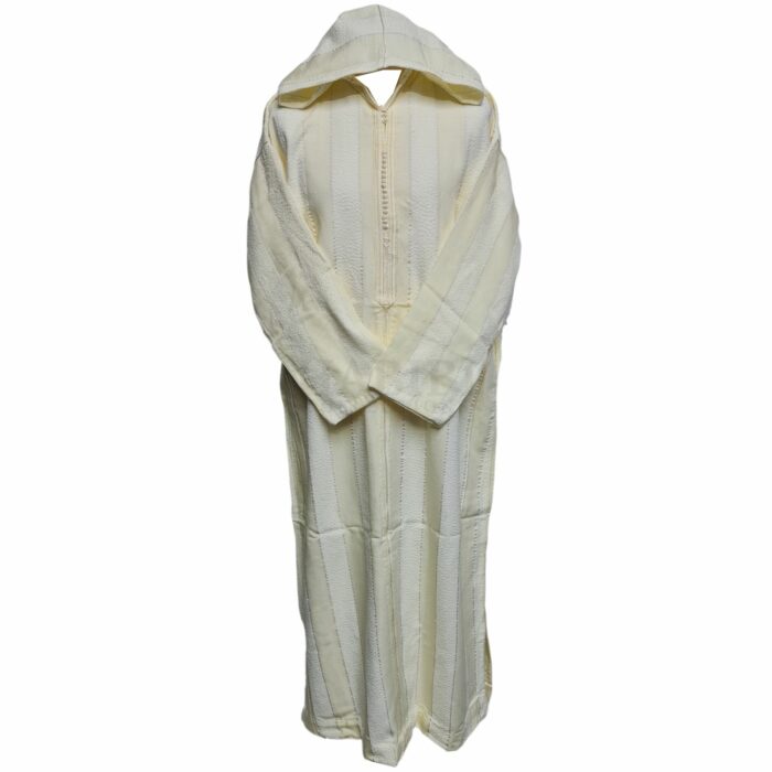 Cmwcrm 001 Cream Striped Moroccan Cashmere Wool Blend Hooded Thobe Habibi Collections 141925
