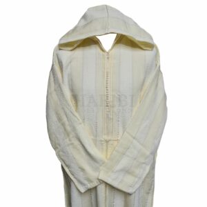 Cmwcrm 001 Cream Striped Moroccan Cashmere Wool Blend Hooded Thobe Habibi Collections 141931