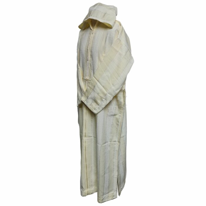 Cmwcrm 001 Cream Striped Moroccan Cashmere Wool Blend Hooded Thobe Habibi Collections 141948