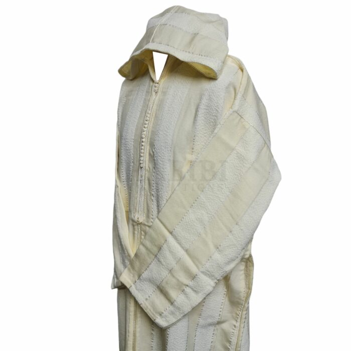 Cmwcrm 001 Cream Striped Moroccan Cashmere Wool Blend Hooded Thobe Habibi Collections 141953
