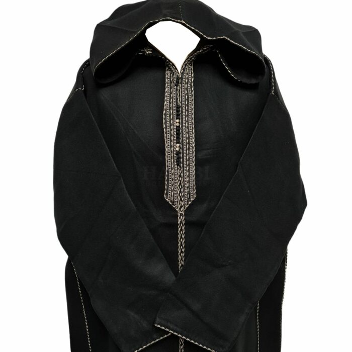 Cshwl 002 Black Moroccan Cashmere Wool Blend Hooded Thobe Habibi Collections (60)