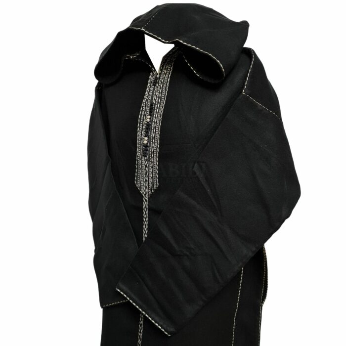 Cshwl 002 Black Moroccan Cashmere Wool Blend Hooded Thobe Habibi Collections (61)