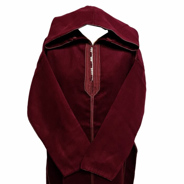 Cshwl 014 Maroon Moroccan Cashmere Wool Blend Hooded Thobe Habibi Collections Ddkk