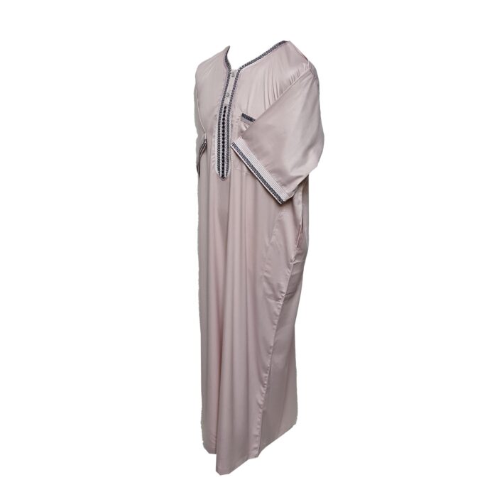 Cstmmdeshlv 0010 Men Moroccan High Quality Shiny Polyester Blend Light Pink Short Sleeves Thobe Jubba Kandora (3)