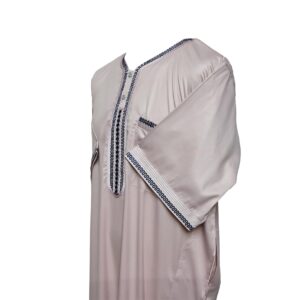 Cstmmdeshlv 0010 Men Moroccan High Quality Shiny Polyester Blend Light Pink Short Sleeves Thobe Jubba Kandora (4)