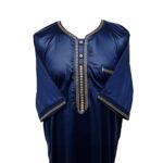 Cstmmdeshlv 002 Men Moroccan Shiny Polyester Blend Navy Blue Short Sleeves Thobe Jubba Kandora (2)