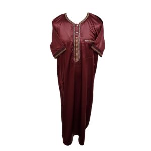 Cstmmdeshlv 003 Men Moroccan Shiny Polyester Blend Maroon Short Sleeves Thobe Jubba Kandora (1)