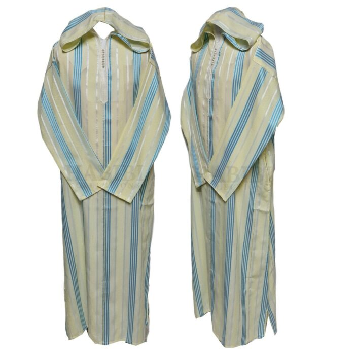Ctnbgeblu 002 Cream Blue Cotton Moroccan Hooded Long Sleeve Thobe Djelleba (44)