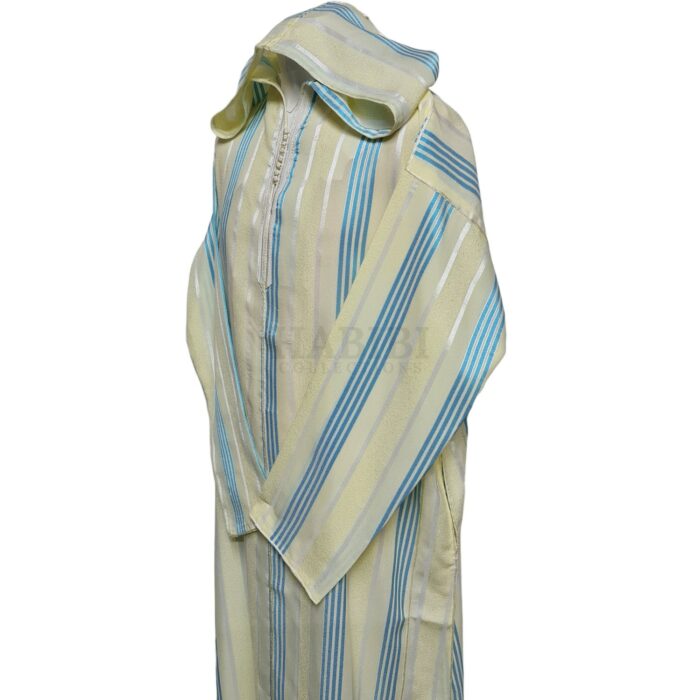 Ctnbgeblu 002 Cream Blue Cotton Moroccan Hooded Long Sleeve Thobe Djelleba (45)