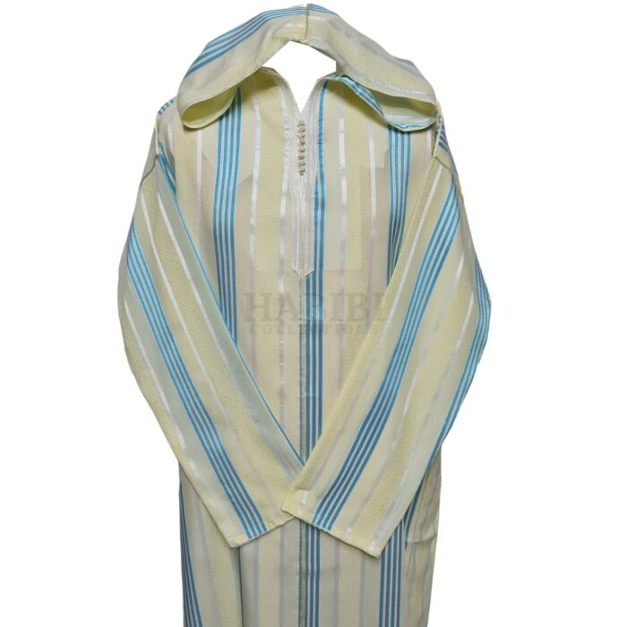 Ctnbgeblu 002 Cream Blue Cotton Moroccan Hooded Long Sleeve Thobe Djelleba (46)