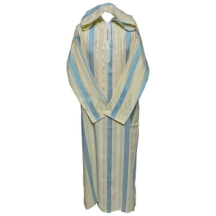 Ctnbgeblu 002 Cream Blue Cotton Moroccan Hooded Long Sleeve Thobe Djelleba (48)