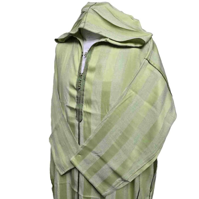 Ctnhd 001 Moroccan Cotton Blend Hooded Long Sleeves Green Thobe Jubba Djellaba (5)