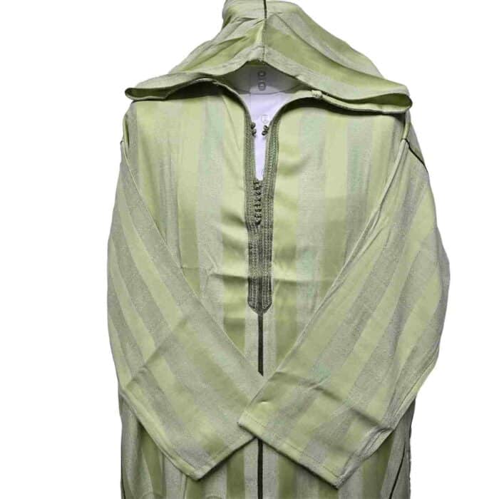 Ctnhd 001 Moroccan Cotton Blend Hooded Long Sleeves Green Thobe Jubba Djellaba (7)