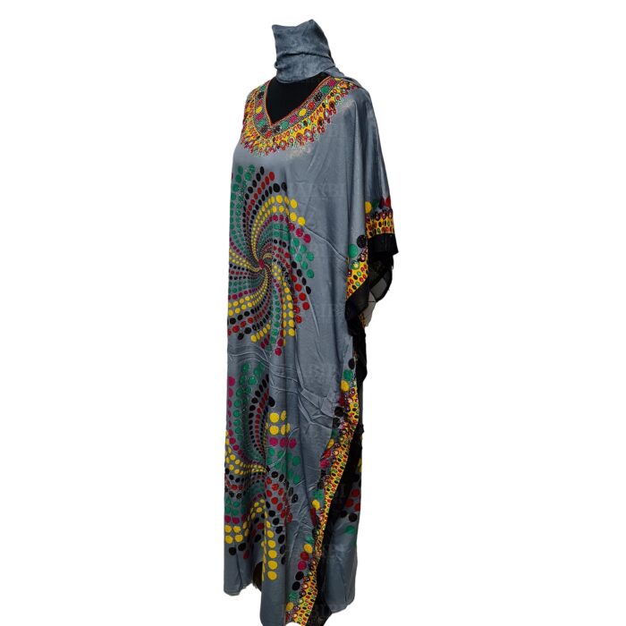 D.no.182 001 Grey Loose Fit Kaftan Tunic Holiday Dress Beach Cover Up Dubai Abaya Free Head Scarf 211054