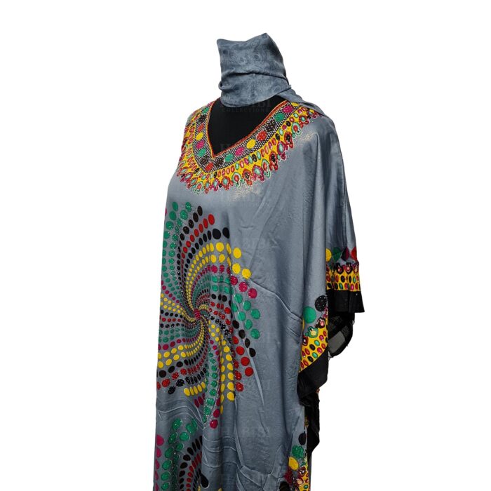 D.no.182 001 Grey Loose Fit Kaftan Tunic Holiday Dress Beach Cover Up Dubai Abaya Free Head Scarf 211103