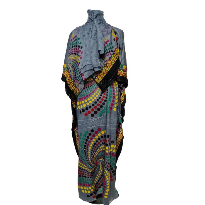 D.no.182 001 Grey Loose Fit Kaftan Tunic Holiday Dress Beach Cover Up Dubai Abaya Free Head Scarf 211207