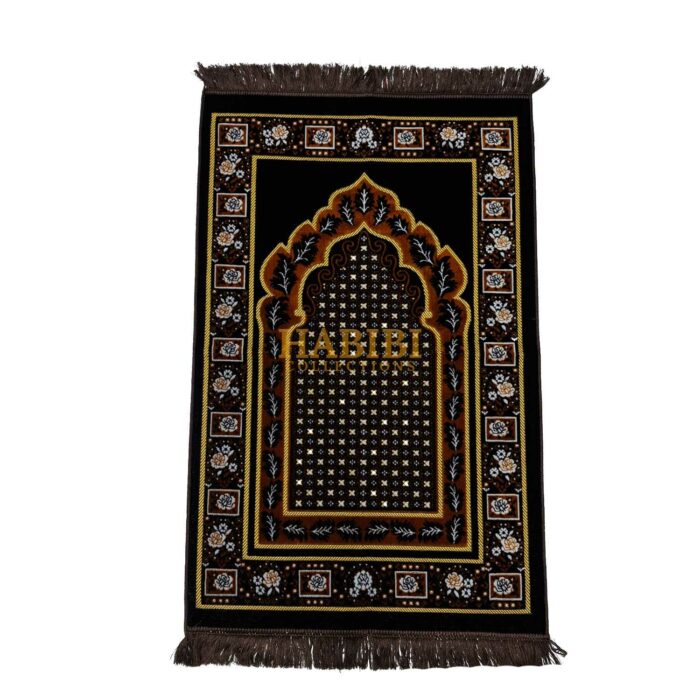 BROWN Gold Islamic Floral Dotted Pattern Prayer Mat
