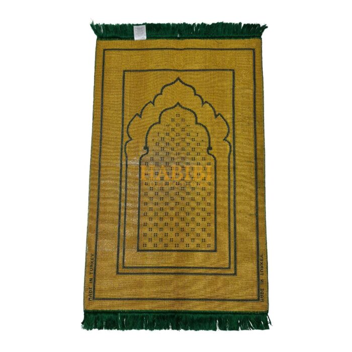 Green Gold Islamic Floral Dotted Pattern Prayer Mat