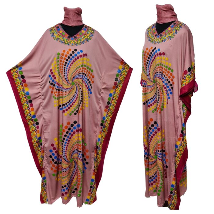 Dn182 001 Women’s Kaftan Loose Fit Tunic Dress Sequin Floral Maxi Dress (3)