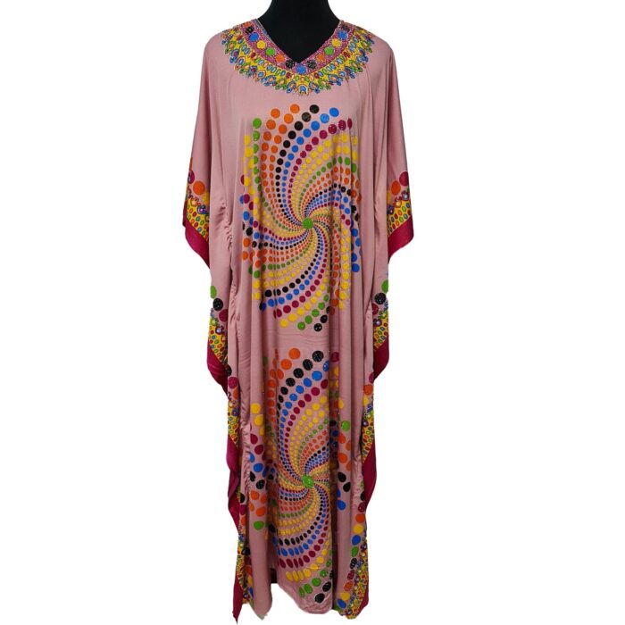 Dn182 001 Women’s Kaftan Loose Fit Tunic Dress Sequin Floral Maxi Dress 015914